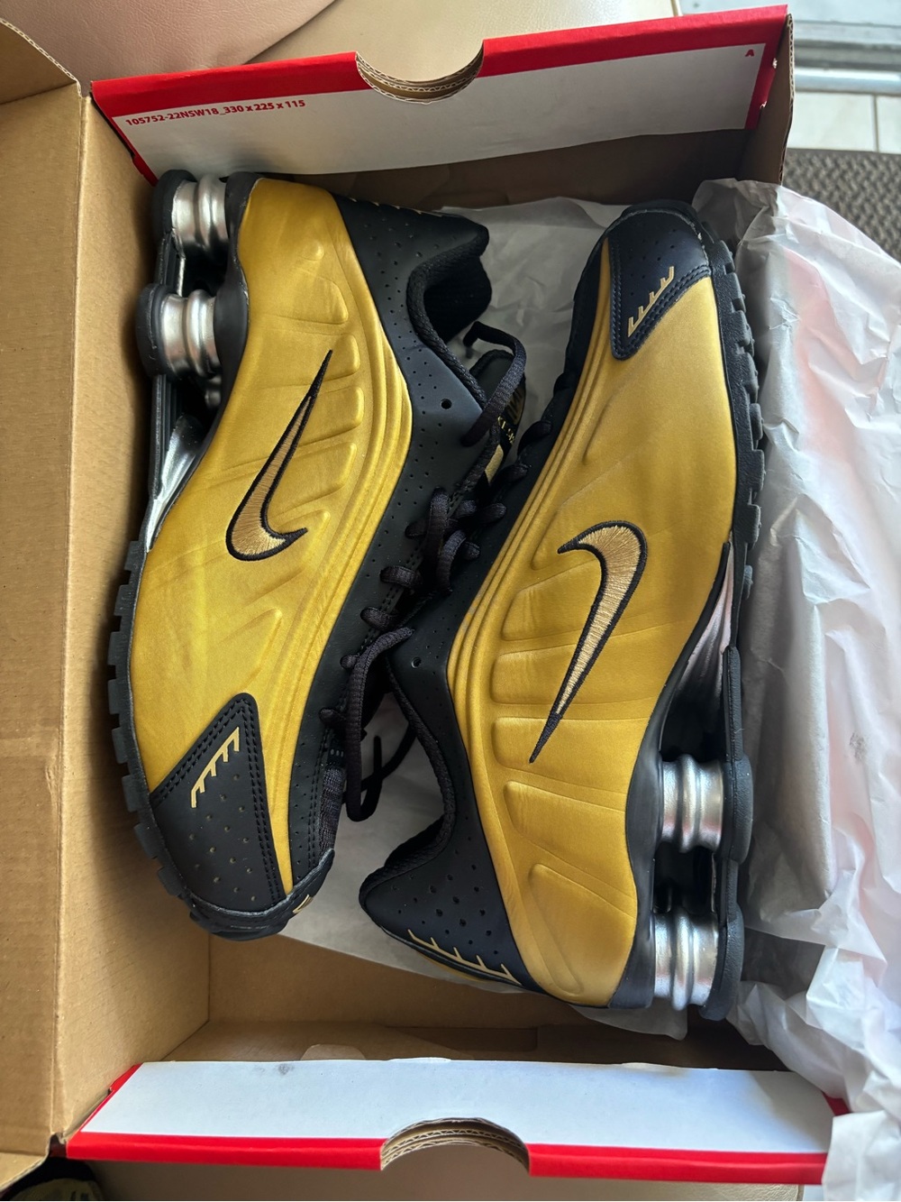 Nike Shox R4 Athletic Shoes in Gold and Black